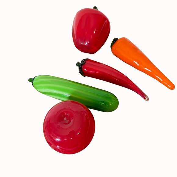Handblown Glass Vegetable Figurines Set VTG MCM Murano Style Kitchen Art Decor - Picture 10 of 16